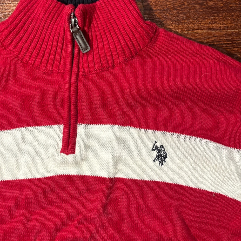 U.S. Polo Assn. Striped Knit Red Black White Zip Up Sweater Cozy - Picture 3 of 7